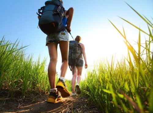 two people hiking